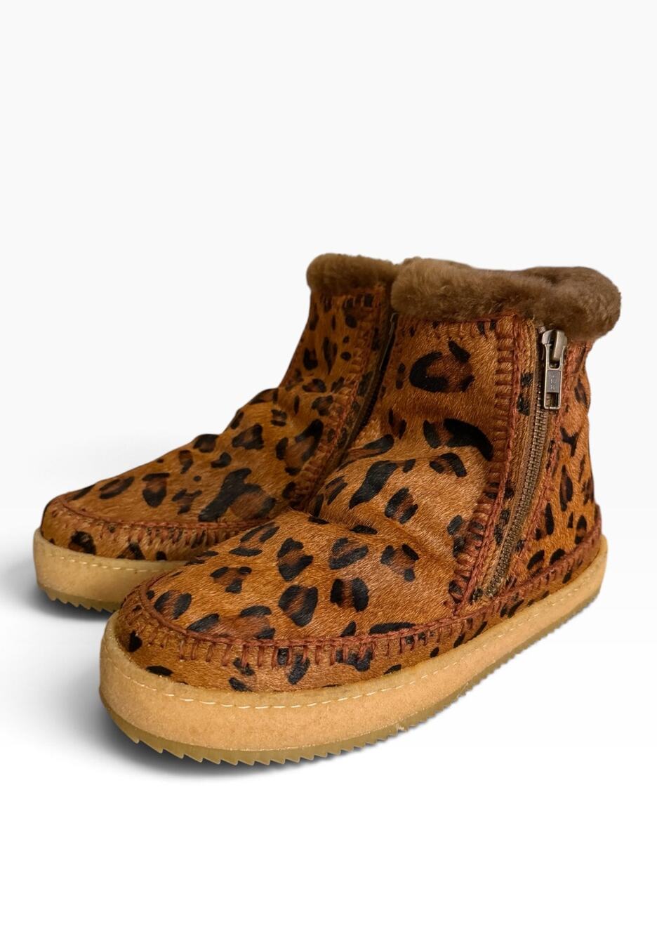 Laidback London Setsu Leopard Print Crochet Boots Anthropologie Zip Boho 38 / 7